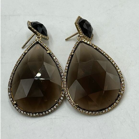 MiJa Signed Vermeil Sterling 925 Brown Faceted Teardrop Dangle Earrings - Picture 3 of 11
